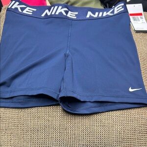 Nike Navy Blue Compression Shorts with White Logo Waistband
